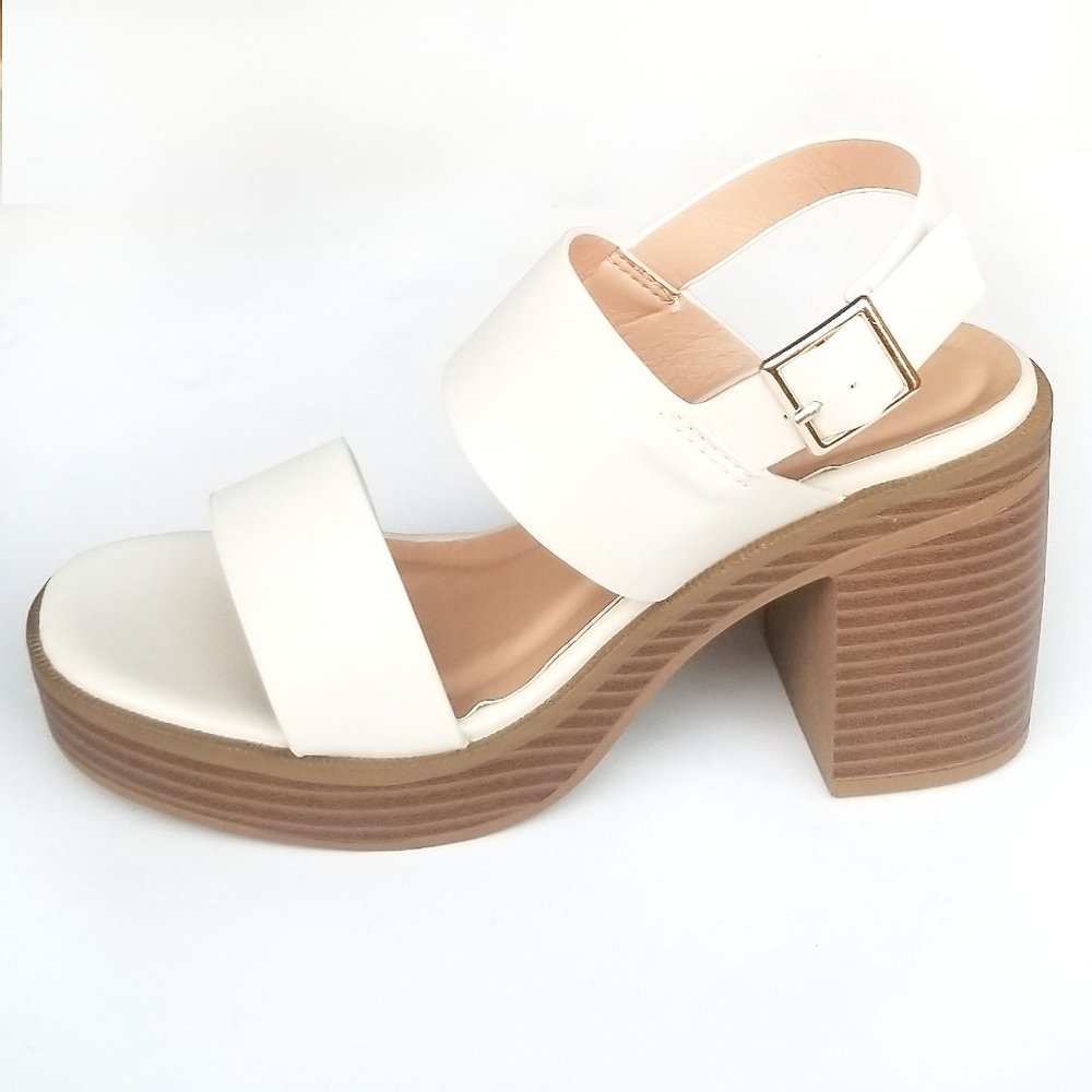 Cream Chunky Heel Platform Sandals